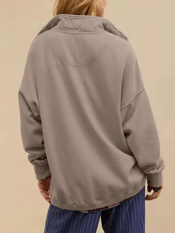 Half Zip Funnel Neck Oversized Sweatshirt: Camel
