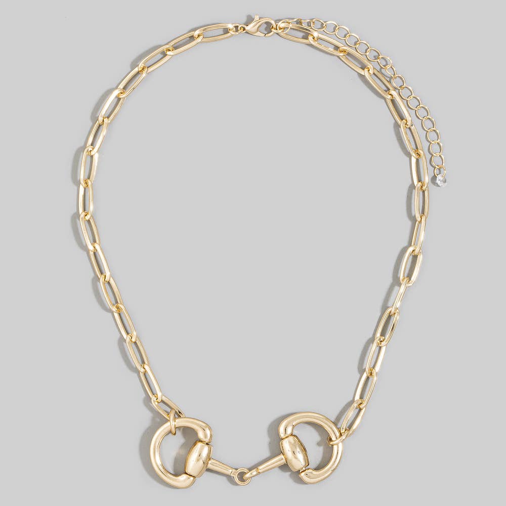 Horsebit Dual Ring Paperclip Chain Necklace: GD