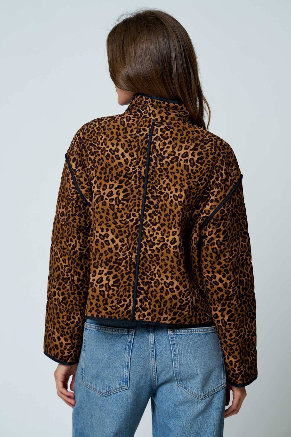 LEOPARD PRINT SNAP BUTTON JACKET: BROWN MULTI