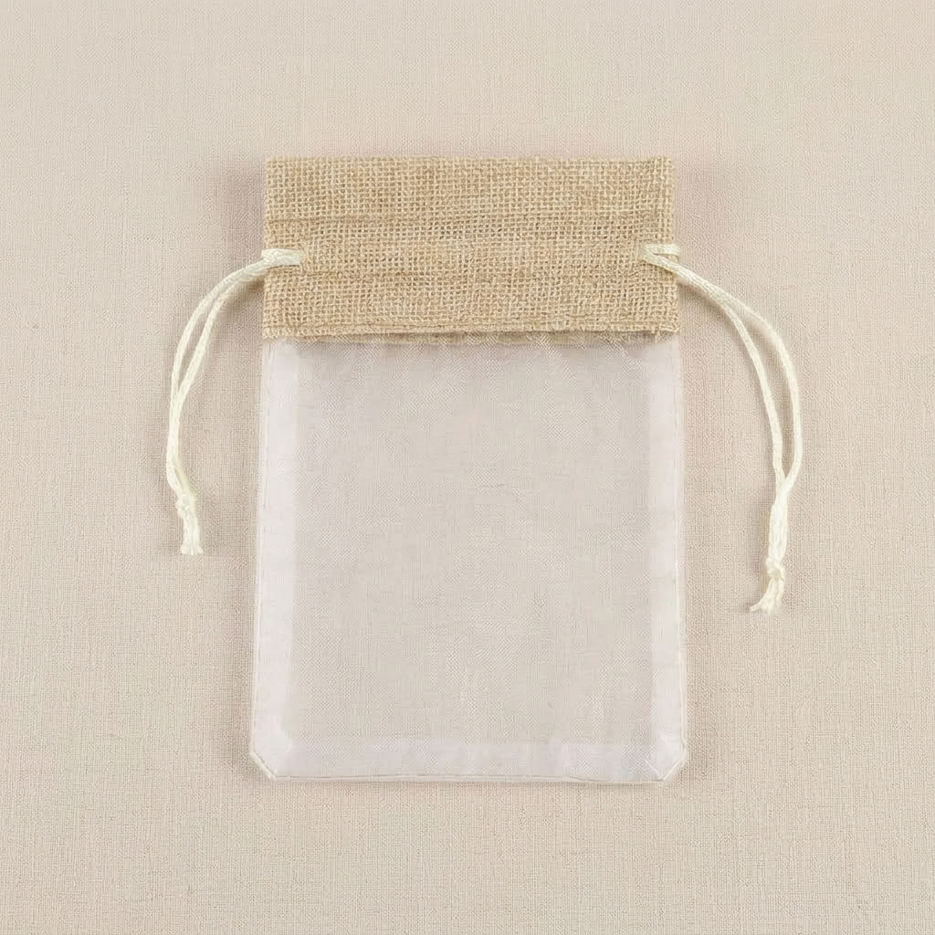 30pcs, Brown Organza Linen-Style Drawstring Gift Pouch Bag