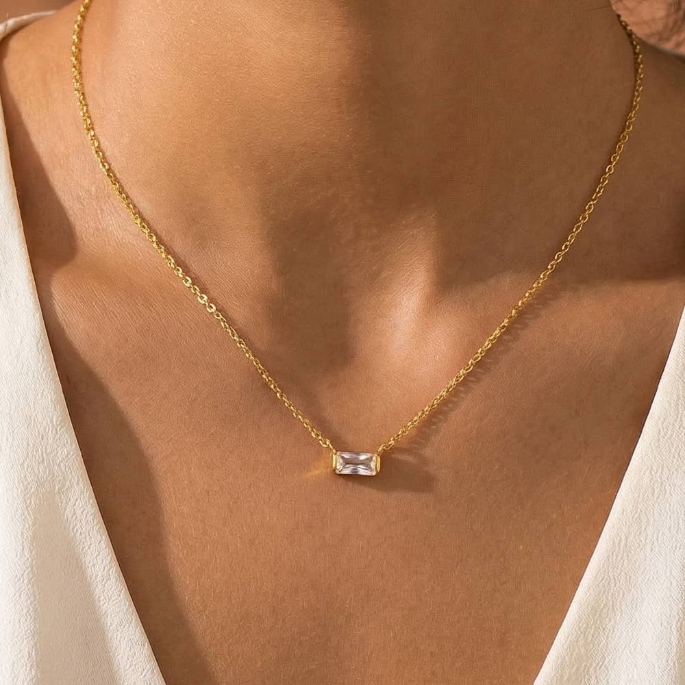 Mini Stud Rhinestone Pendant Necklace: R