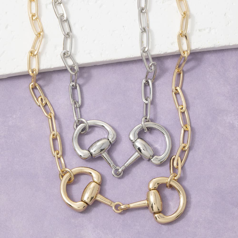 Horsebit Dual Ring Paperclip Chain Necklace: GD