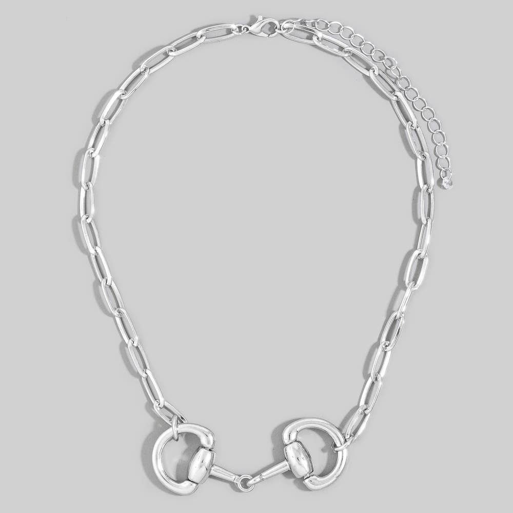 Horsebit Dual Ring Paperclip Chain Necklace: GD