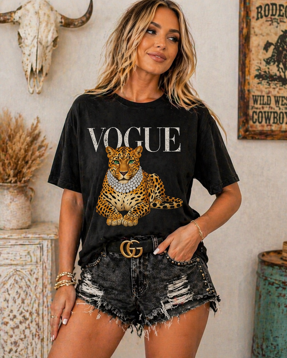 Comfort Colors Leopard Vogue Trendy Graphic Tee: S
