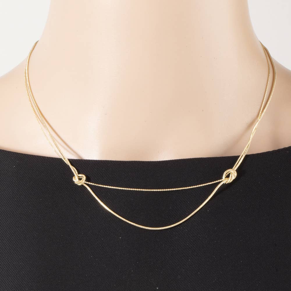 Double Strand Knotted Ring Station Layer Necklace: G