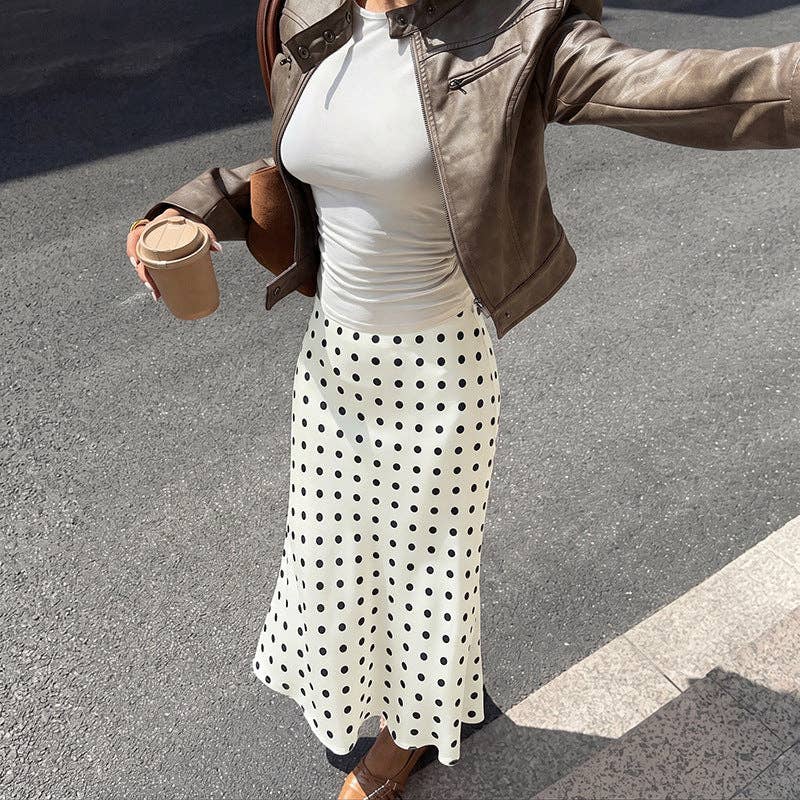 Polka Dot Midi Skirt High Waist Flare A Line Skirt