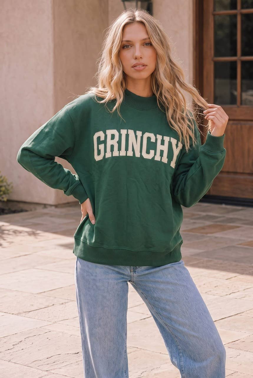 Grinchy Graphic Holiday Sweatshirt: GREEN / S