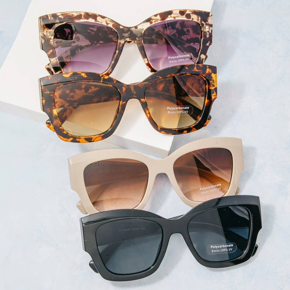Chunky Square Cat Eye Sunglasses With Thick Frame: ASSORTED