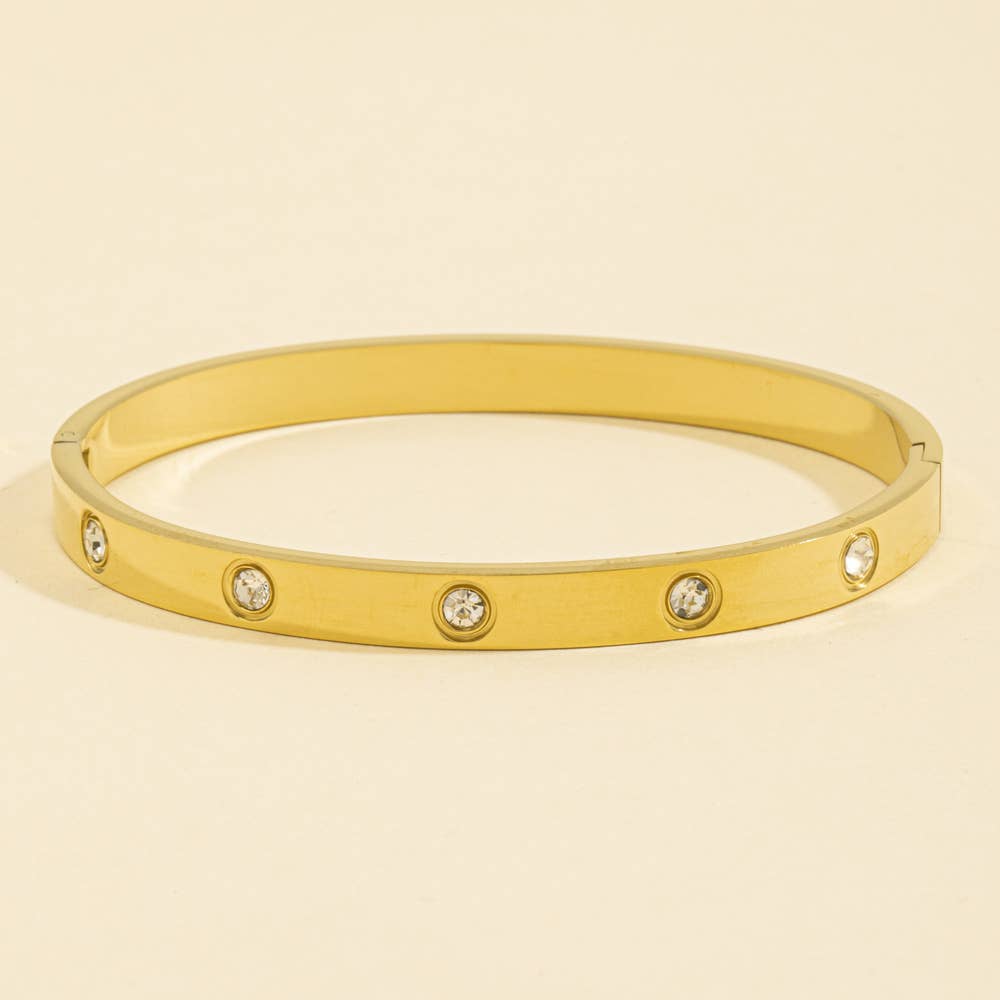 Stainless Steel Bezel Cz Station Bangle: G