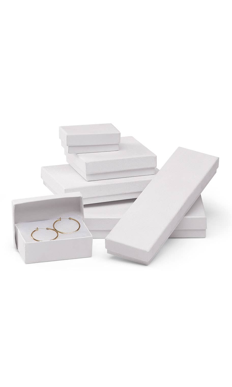 Cotton-Filled Jewelry Boxes Assortment Set: White Embossed / Case of 75 / Assorted