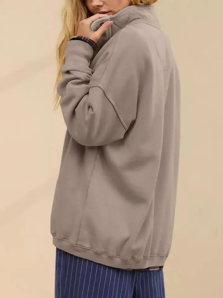 Half Zip Funnel Neck Oversized Sweatshirt: Camel