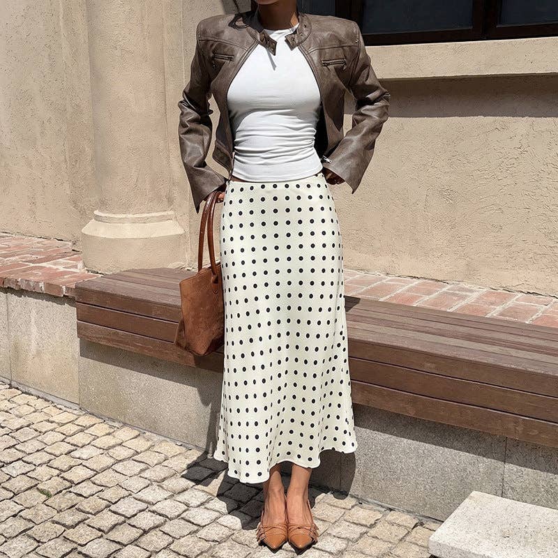 Polka Dot Midi Skirt High Waist Flare A Line Skirt