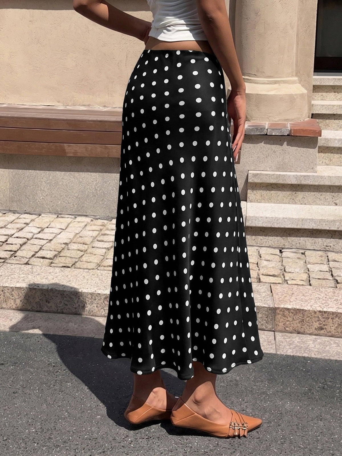 Polka Dot Midi Skirt High Waist Flare A Line Skirt
