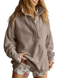 Half Zip Funnel Neck Oversized Sweatshirt: Camel