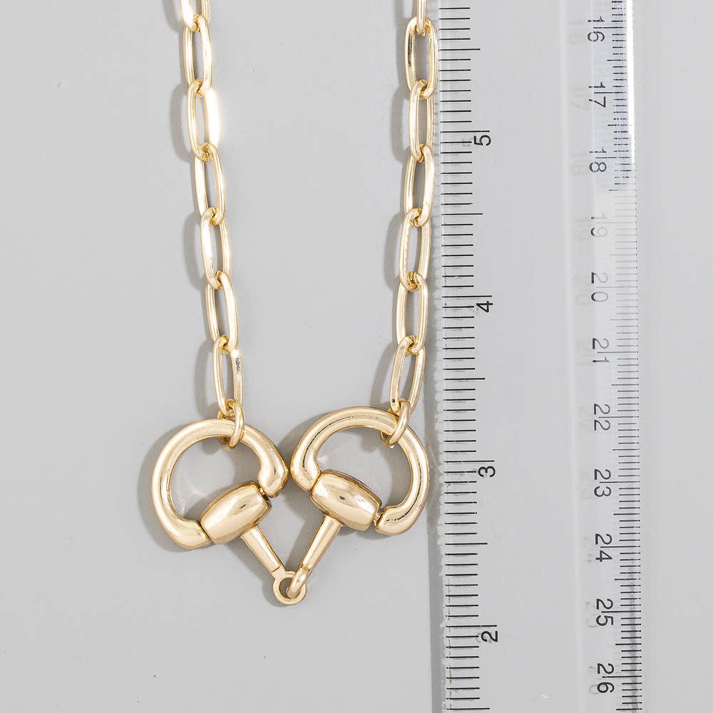 Horsebit Dual Ring Paperclip Chain Necklace: GD