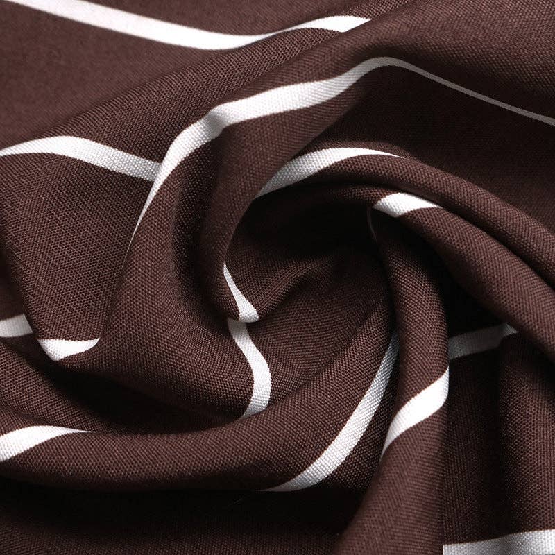 Striped Polyester Maxi Dress Resort Spaghetti Strap: Coffee Brown / 96%Polyester+4%Elastane / L