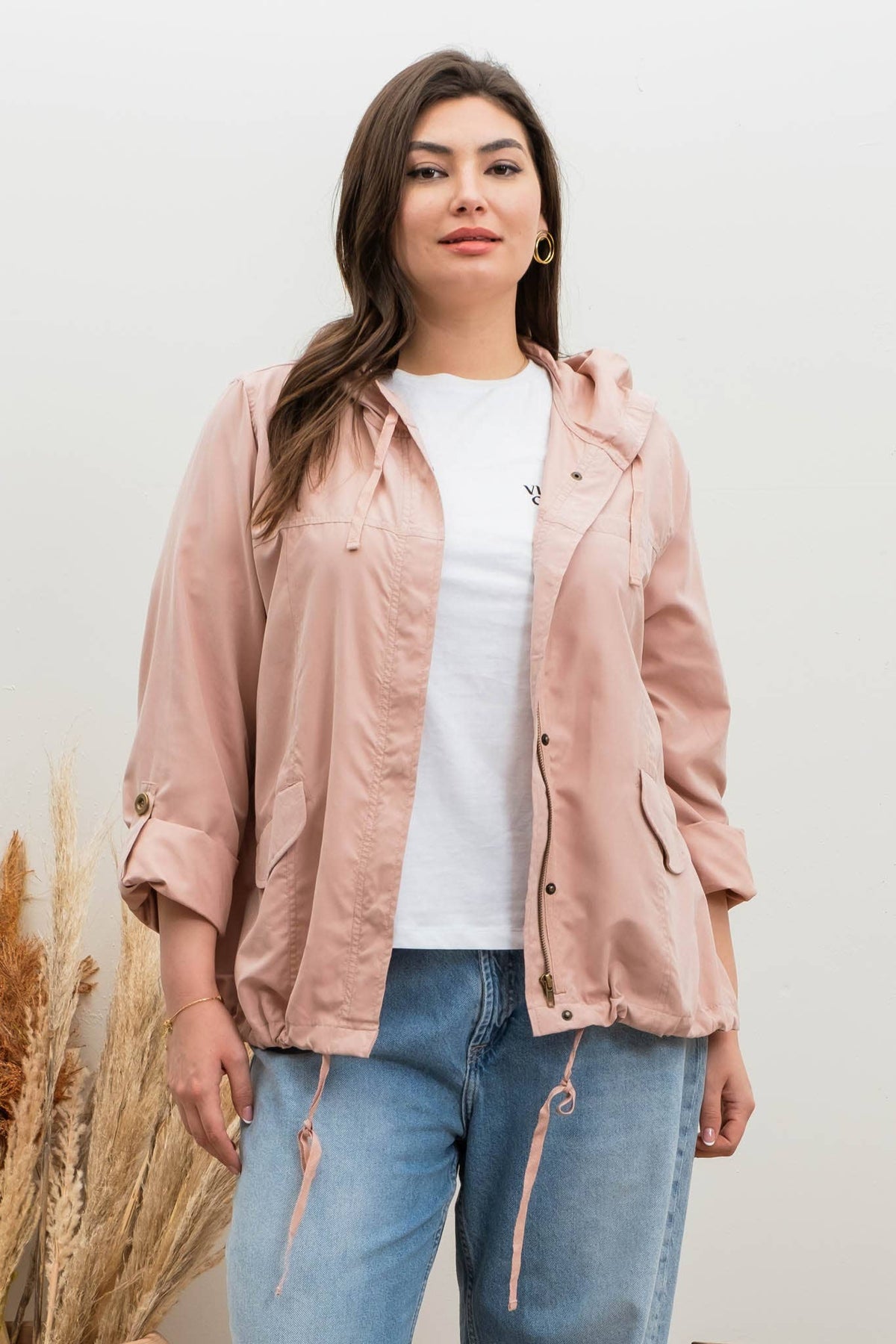 PLUS SNAP BUTTON ZIP UP HOODED JACKET