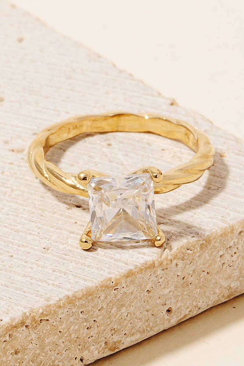 Princess Cut Rhinestone Twisted Metallic Band Ring: G