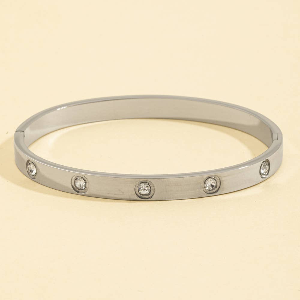 Stainless Steel Bezel Cz Station Bangle: G
