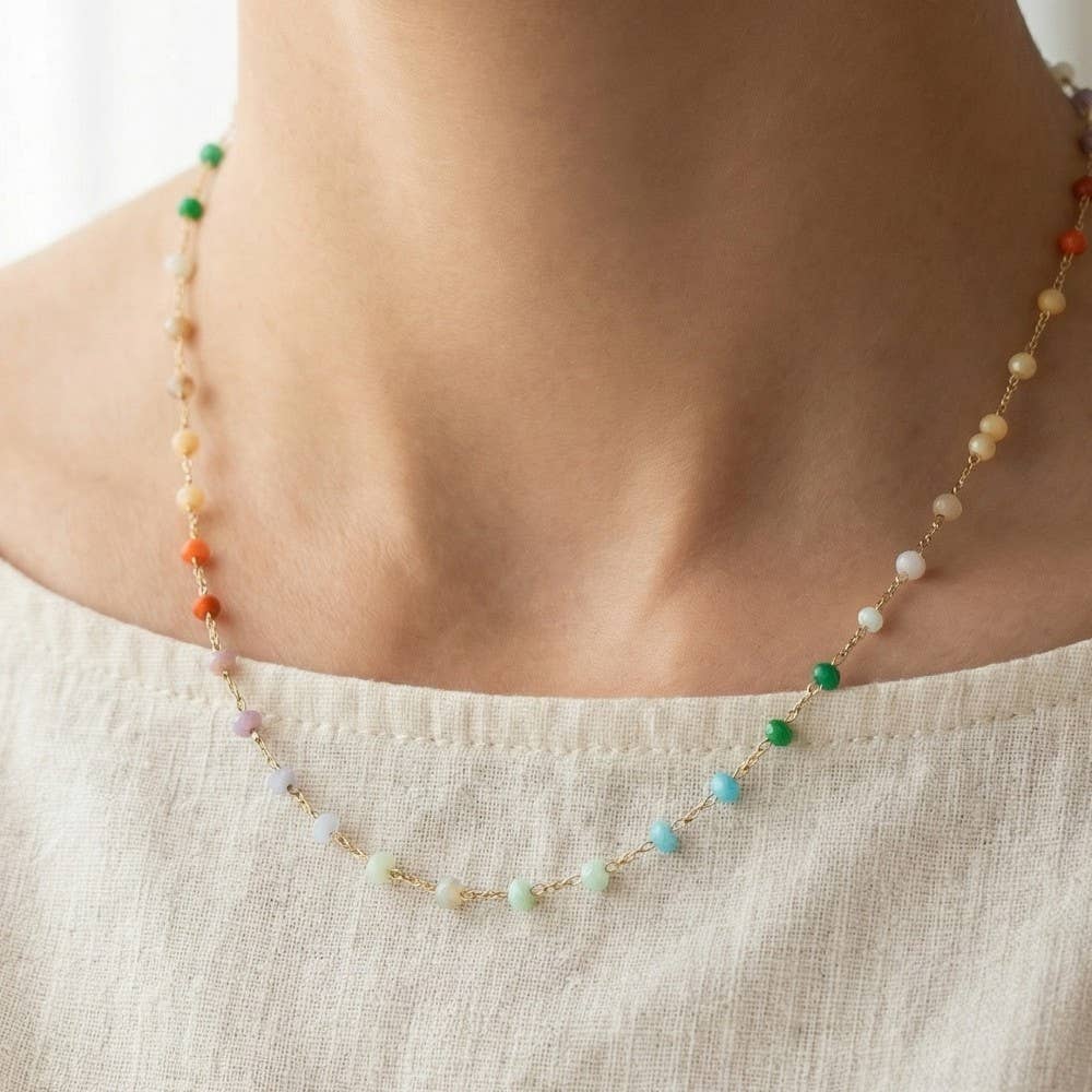 Assorted Dainty Bead Station Chain Necklace: GDMT1