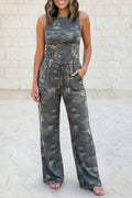 Slim Camouflage Tank Top and Wide Sweatpants Set: Green / XL