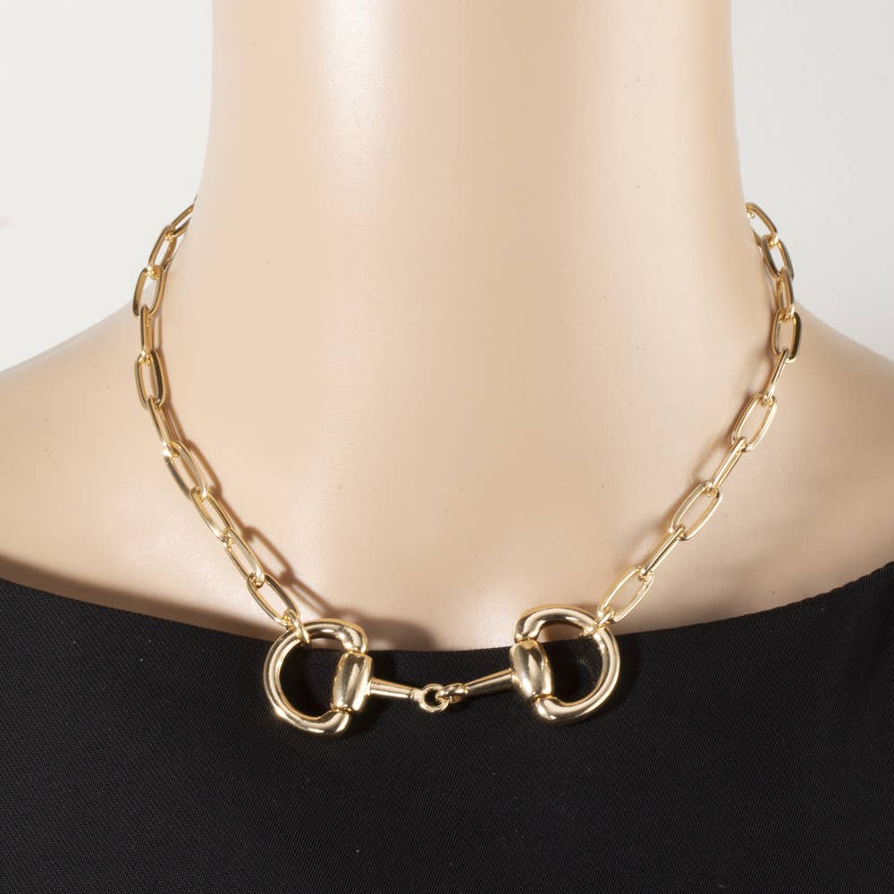 Horsebit Dual Ring Paperclip Chain Necklace: GD