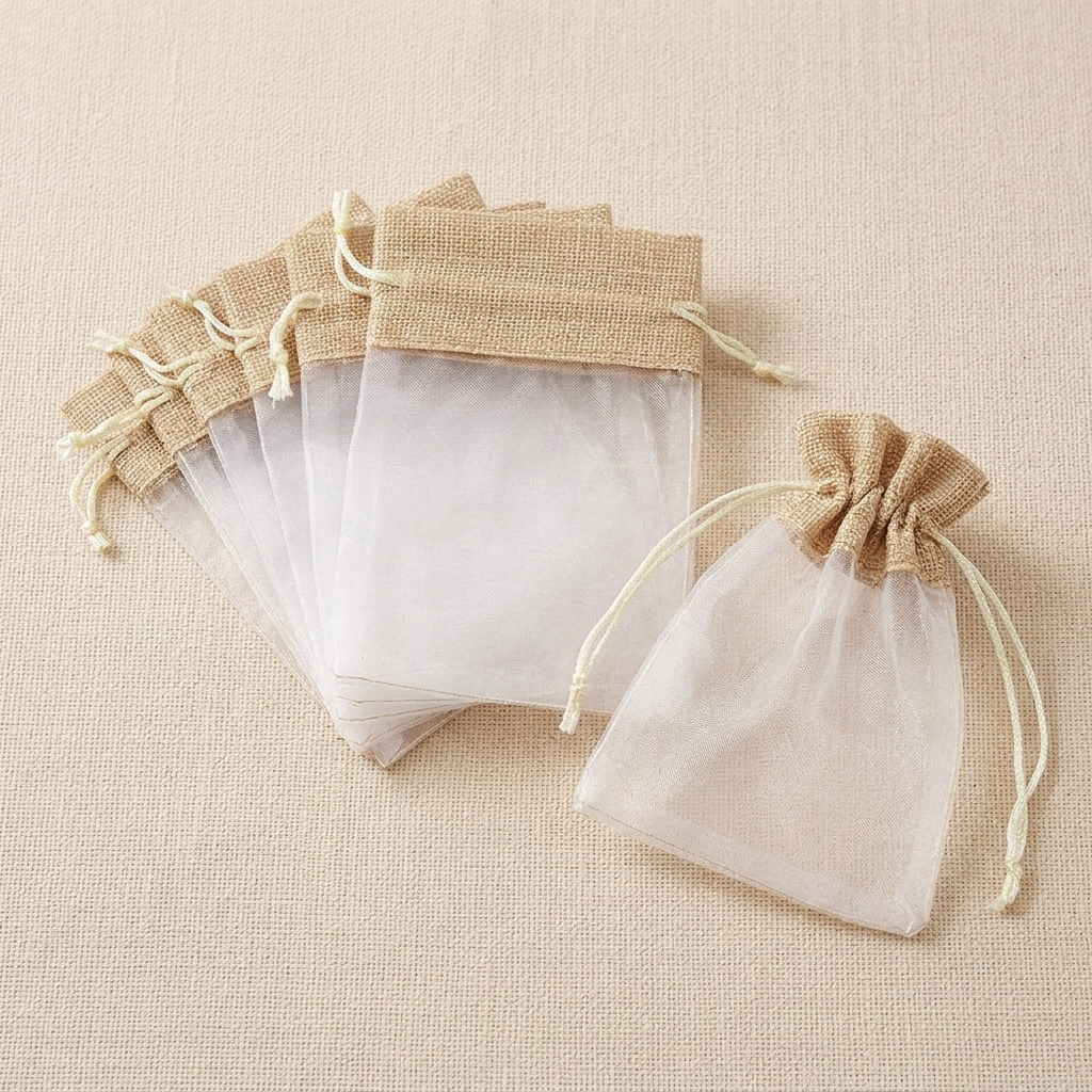 30pcs, Brown Organza Linen-Style Drawstring Gift Pouch Bag