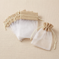 30pcs, Brown Organza Linen-Style Drawstring Gift Pouch Bag