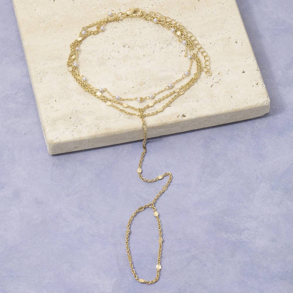 Layered Pearl Station Hand Chain Bracelet: WHOG