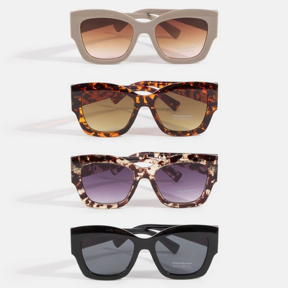 Chunky Square Cat Eye Sunglasses With Thick Frame: ASSORTED