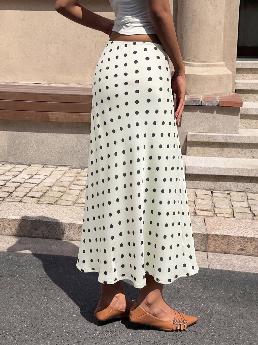 Polka Dot Midi Skirt High Waist Flare A Line Skirt
