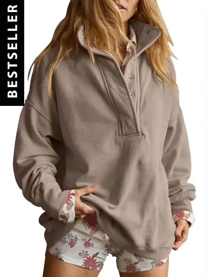 Half Zip Funnel Neck Oversized Sweatshirt: Camel