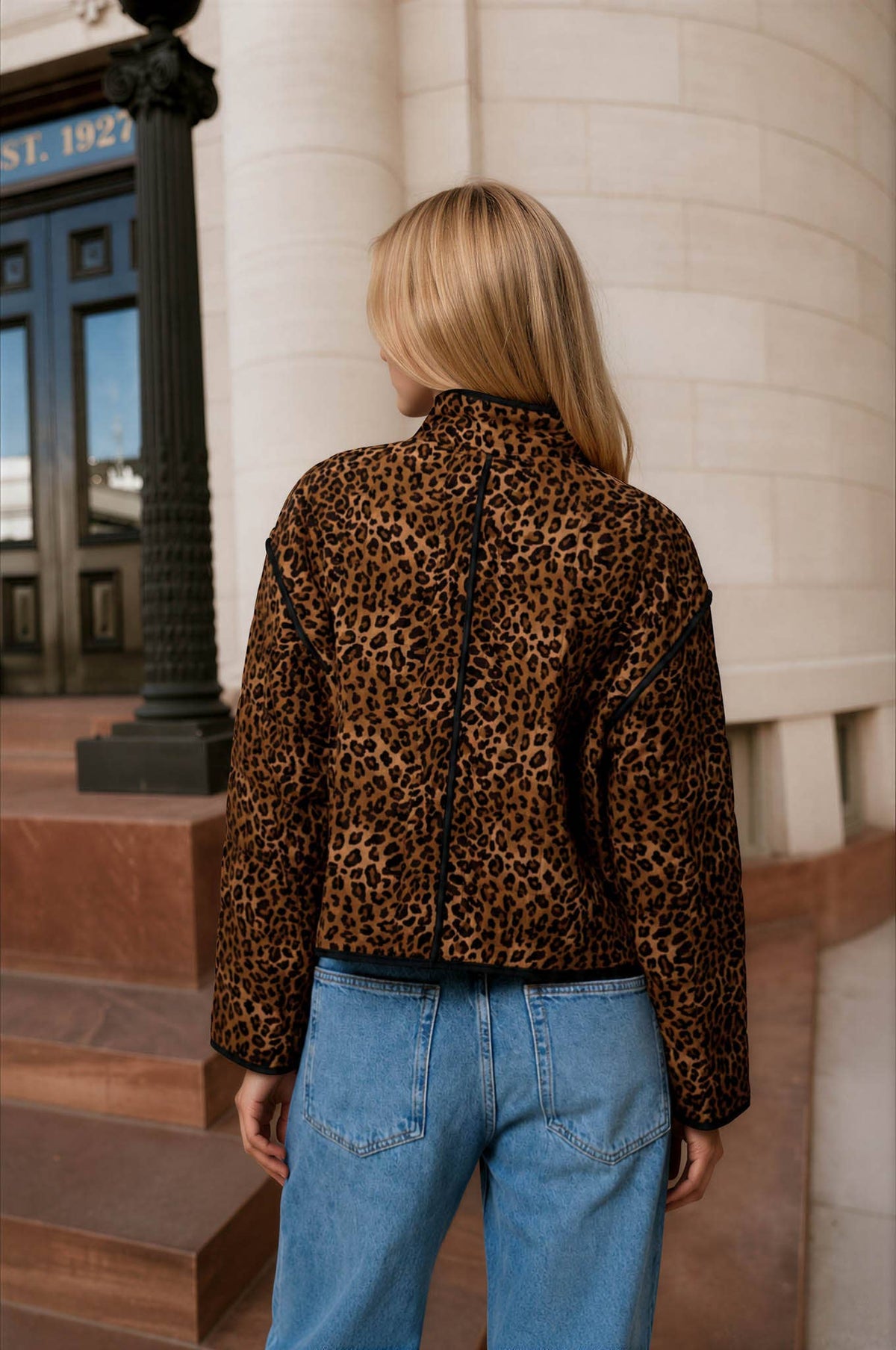 LEOPARD PRINT SNAP BUTTON JACKET: BROWN MULTI