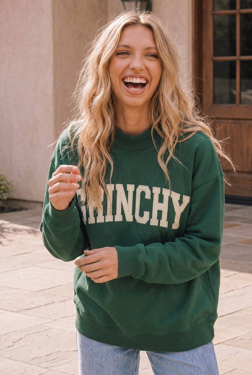 Grinchy Graphic Holiday Sweatshirt: GREEN / M