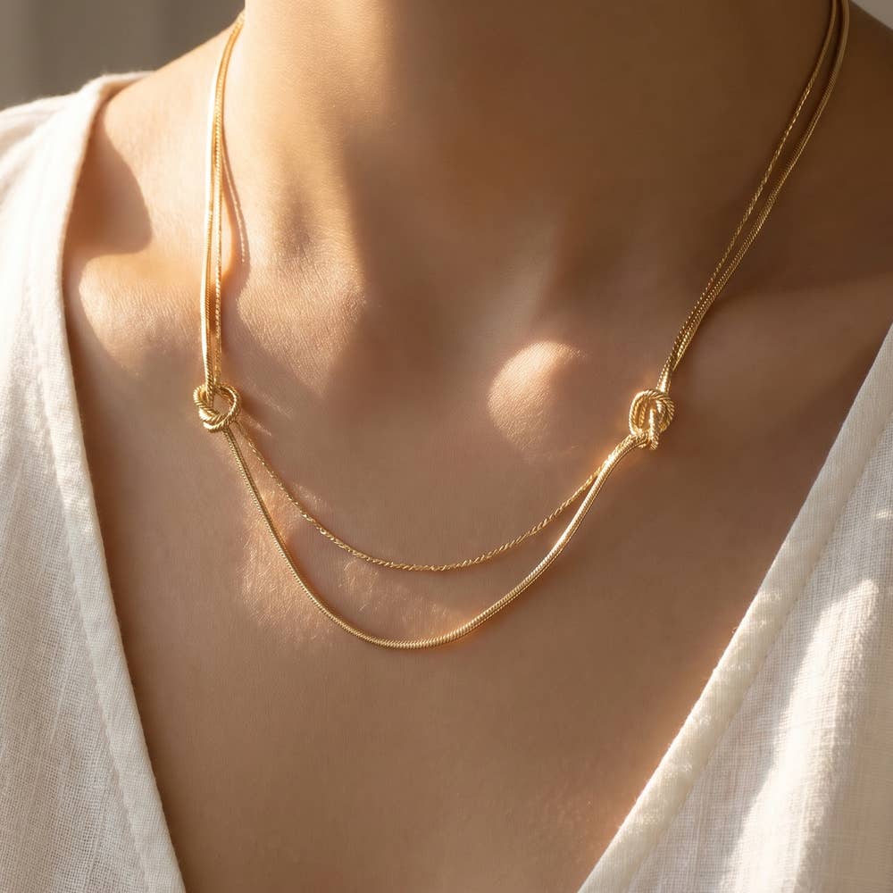 Double Strand Knotted Ring Station Layer Necklace: G