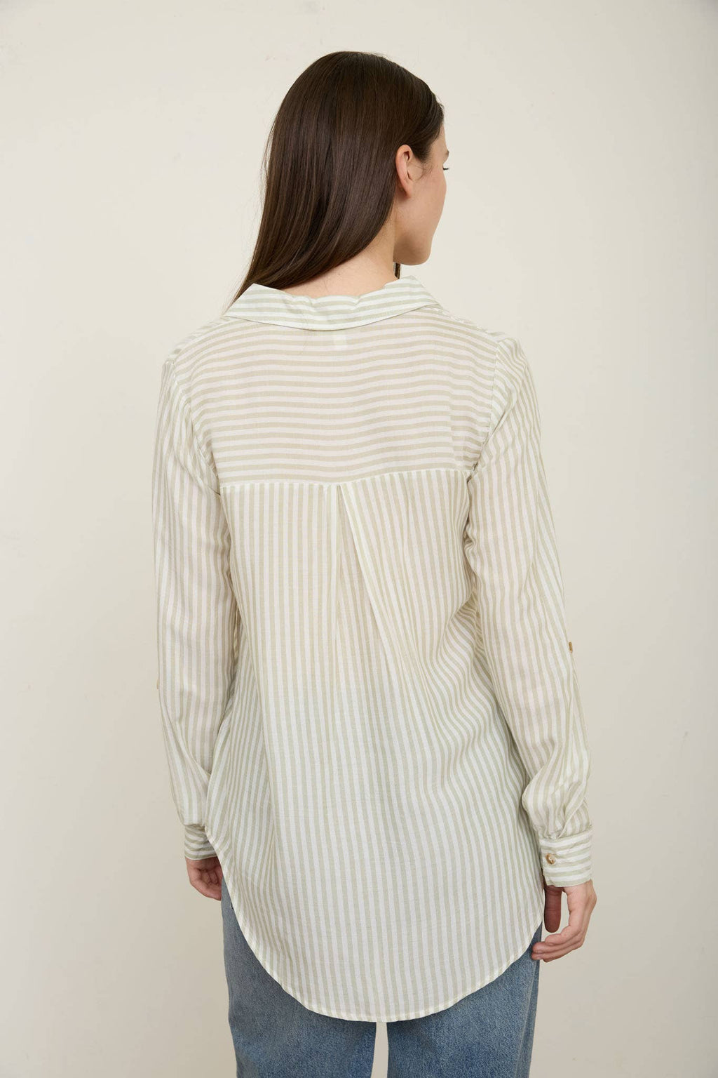 PLUS STRIPE COLLARED BUTTON DOWN LIGHTWEIGHT SHIRT : BLACK