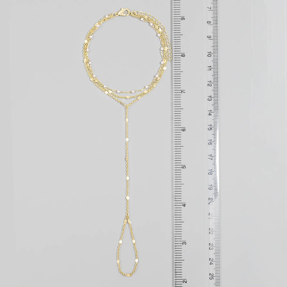 Layered Pearl Station Hand Chain Bracelet: WHOG