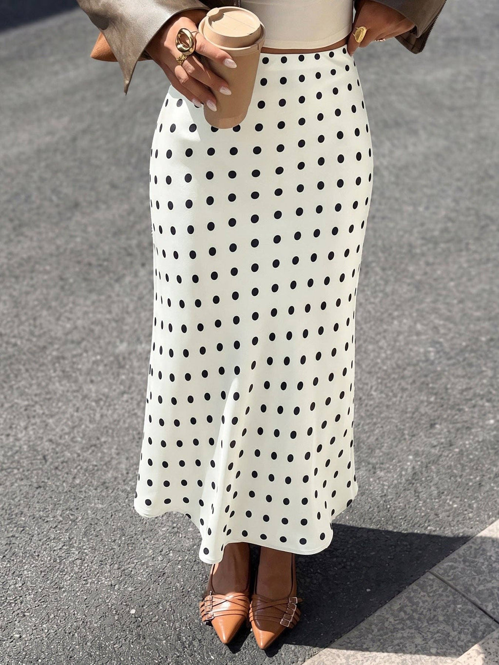 Polka Dot Midi Skirt High Waist Flare A Line Skirt