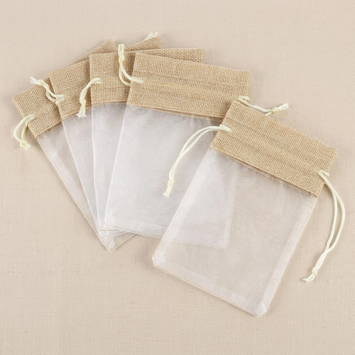 30pcs, Brown Organza Linen-Style Drawstring Gift Pouch Bag