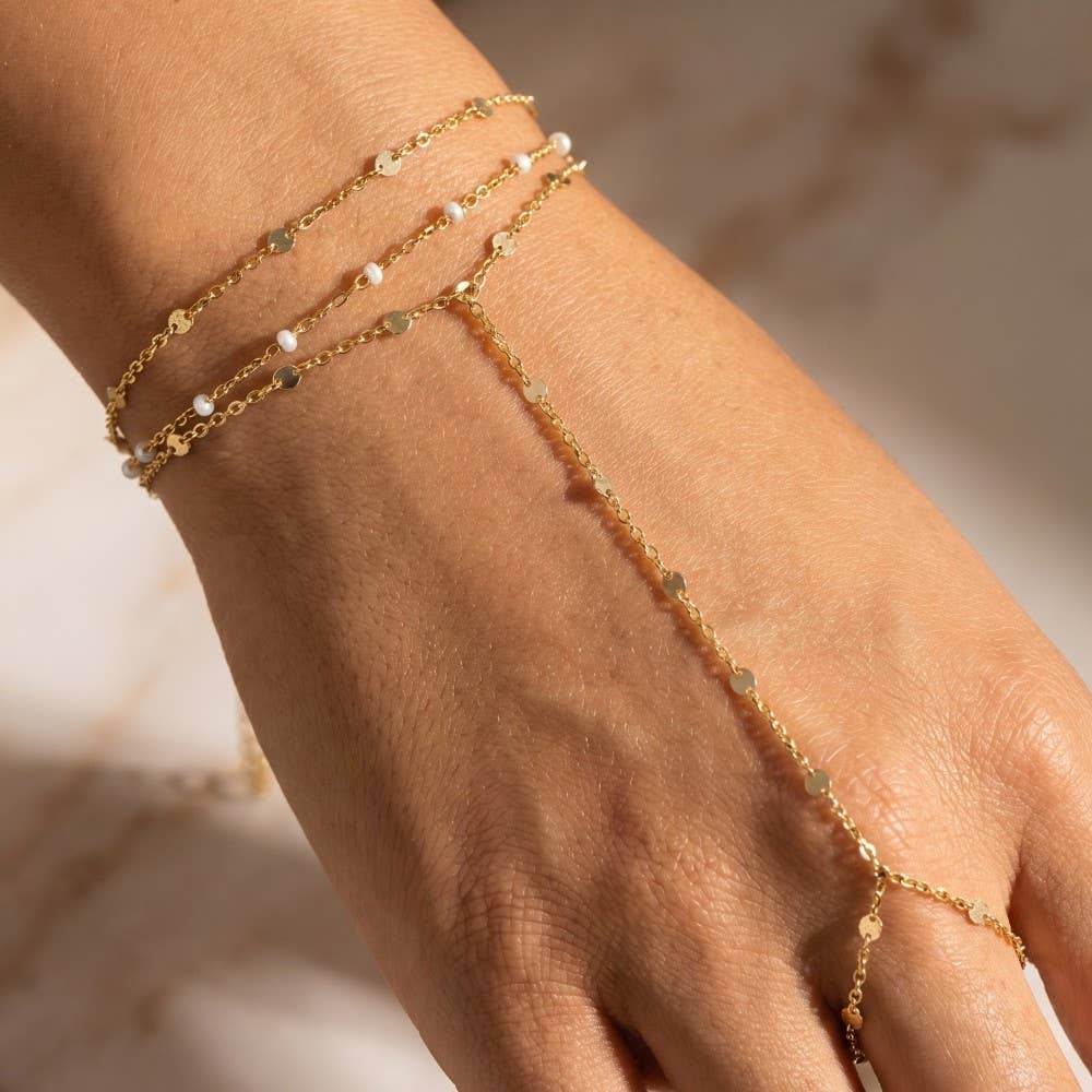 Layered Pearl Station Hand Chain Bracelet: WHOG