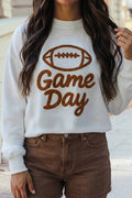Game Day Letter Towel Embroidery Long Sleeve Pullover: White / XL