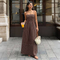 Striped Polyester Maxi Dress Resort Spaghetti Strap