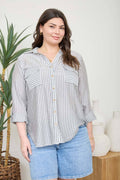 PLUS STRIPE COLLARED BUTTON DOWN LIGHTWEIGHT SHIRT : BLACK