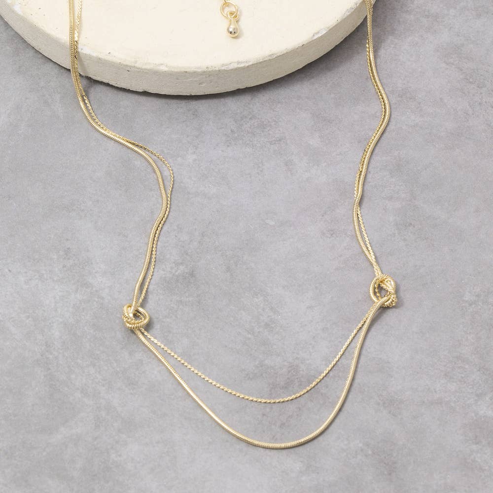 Double Strand Knotted Ring Station Layer Necklace: G