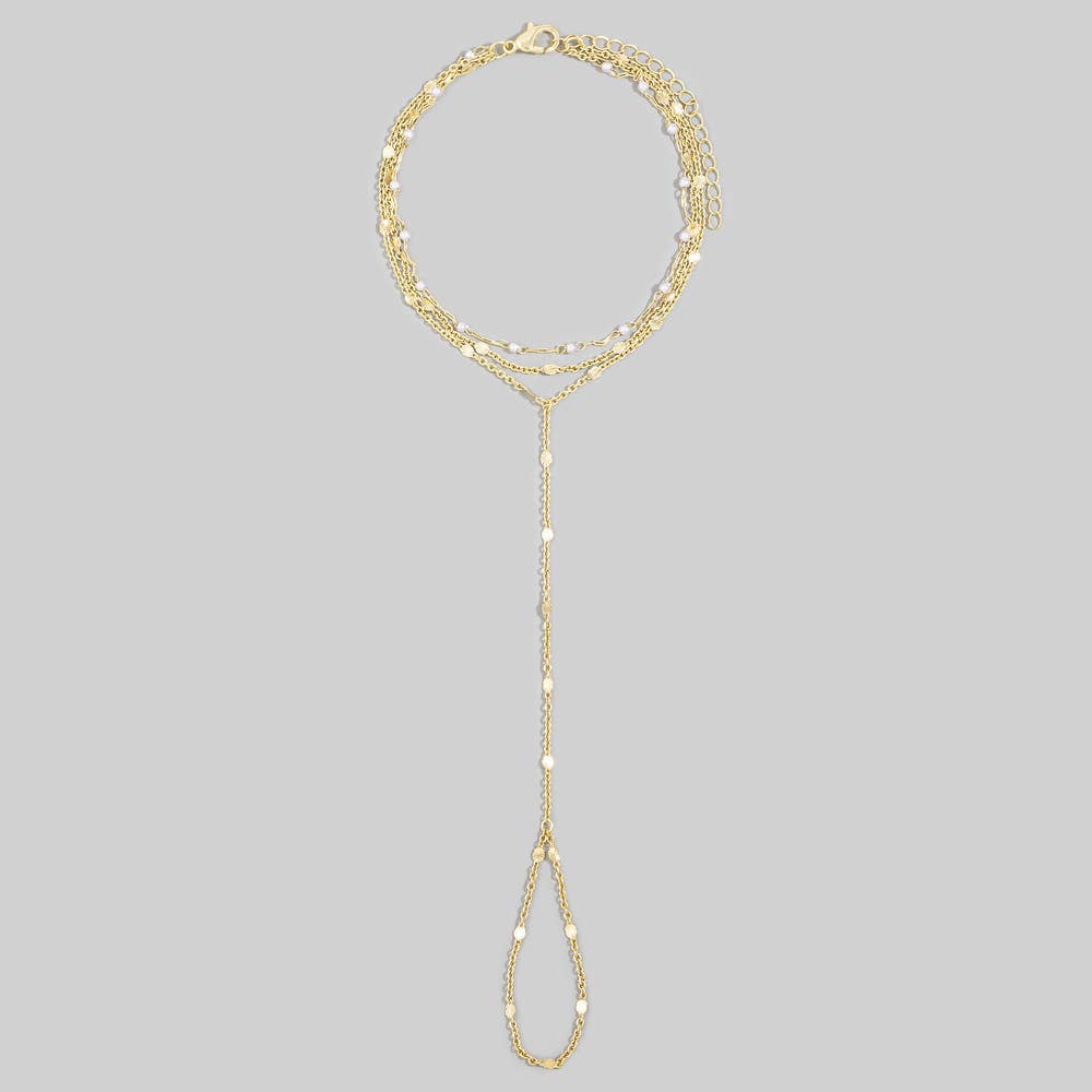 Layered Pearl Station Hand Chain Bracelet: WHOG