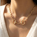 Horsebit Dual Ring Paperclip Chain Necklace: GD